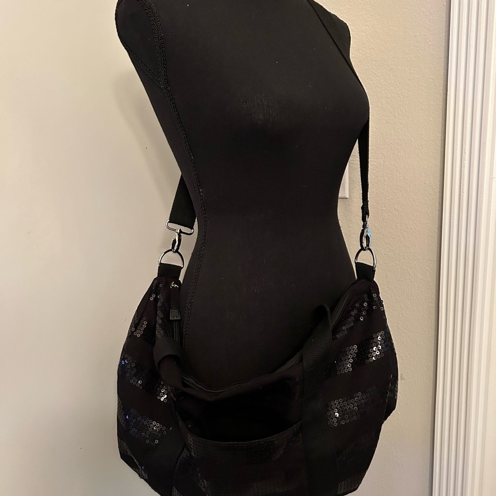 Missimo Supply Co cotton canvas sequin stripe duffle bag w/removable shldr strap